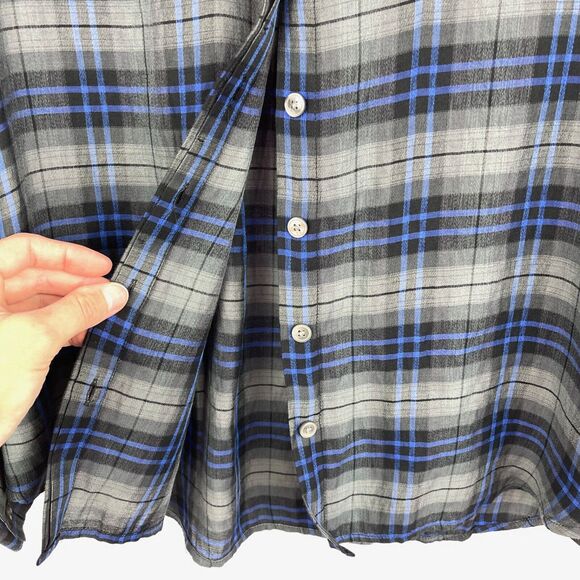 Ann Taylor Loft Plaid Gingham Blue Grey Rhinestone Button Down Shirt Petites XSP - Picture 10 of 10
